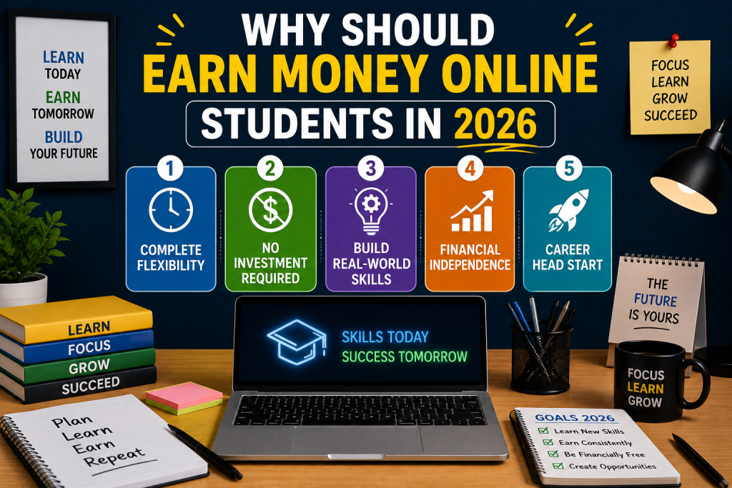Why should earn money online students in 2026 - flexibility, no investment, skill development, financial independence and career growth