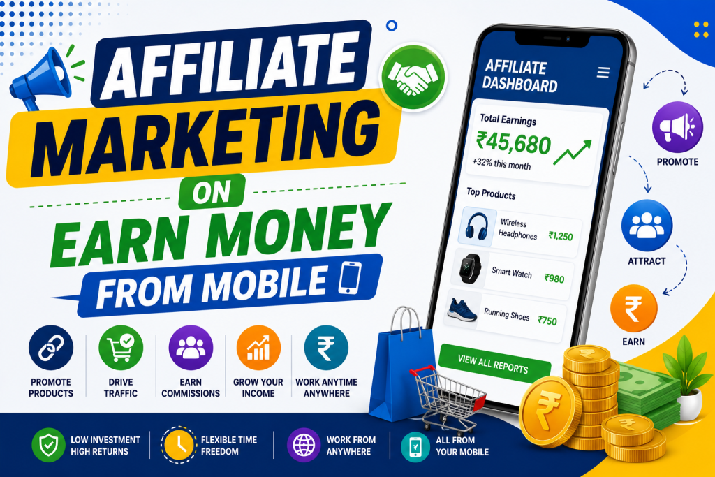 Earn money from mobile through affiliate marketing – promote products drive traffic earn commissions and grow your income from anywhere