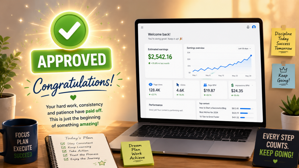Google AdSense approval tips 2026 conclusion - checklist for approved badge with step by step process
