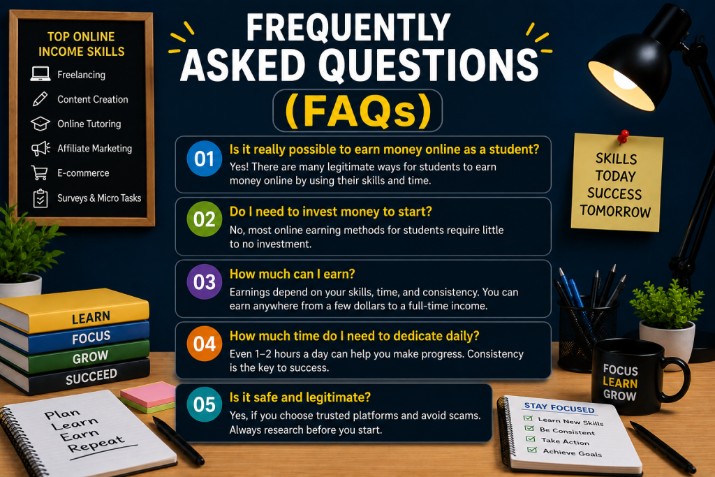 Frequently Asked Questions about earn money online students in 2026 - FAQs on online earning, investment, earnings, time and safety