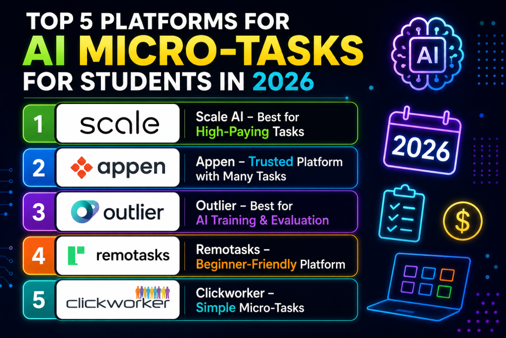 Top 5 platforms for AI micro-tasks for students in 2026 - Scale AI, Appen, Outlier, Remotasks, and Clickworker