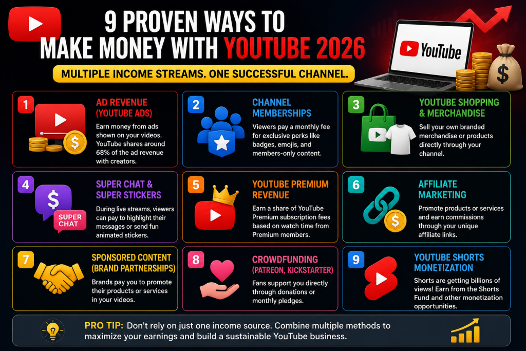 9 Proven Ways to Make Money with YouTube 2026