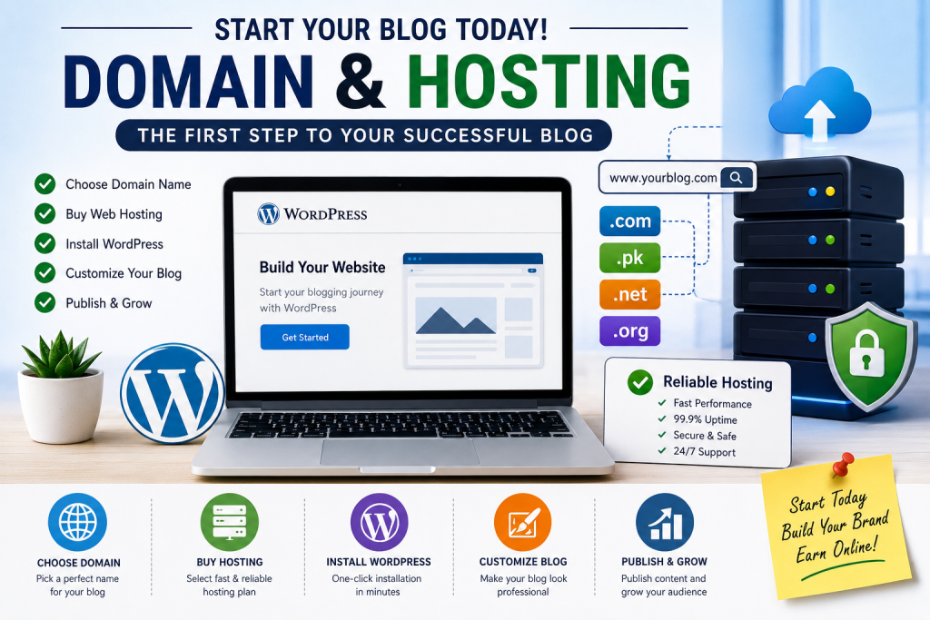 Domain name and web hosting setup for Blogging in Pakistan